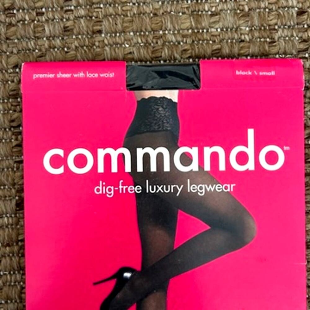 Commando Premier Sheer Lace Waist Tights Black Small New Dig-Free Hosiery